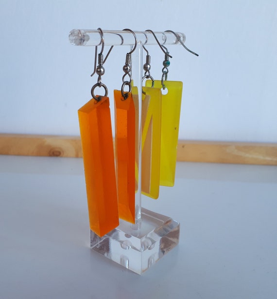 STATEMENT Retro Vintage Lot 2 pair hand cut dangl… - image 2