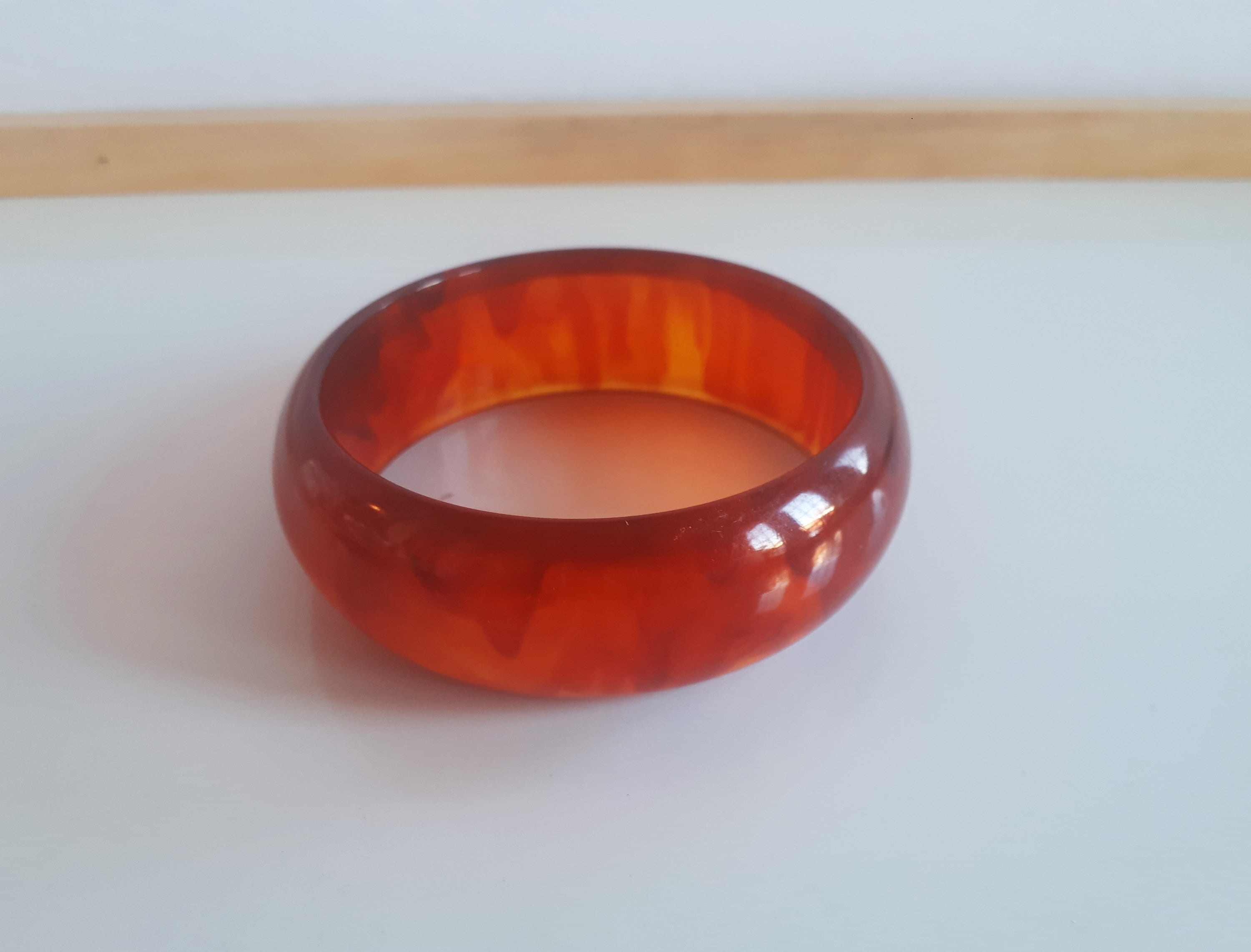 Prystal Chunky ART DECO Marbled Burnt Orange Prystal Bakelite Bangle Bracelet ...