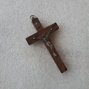 Big vintage brown wood 4 nails Cross Crucifix Pendant unisex