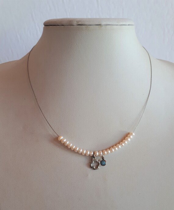 Delicate minimalist wire and white cultured pearl… - image 2