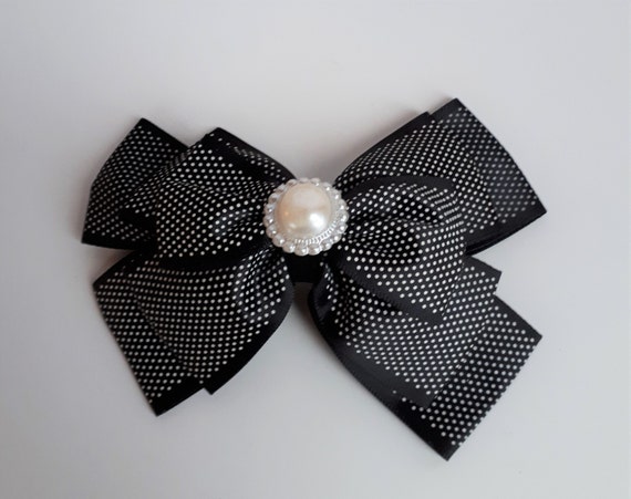 Polka Dot Satin Bow Hair Clip With Faux Pearl - Etsy UK display picture 1