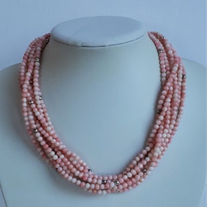 82 g Vintage signed DRT Jay King 8 strands pink angel skin coral sterling silver necklace