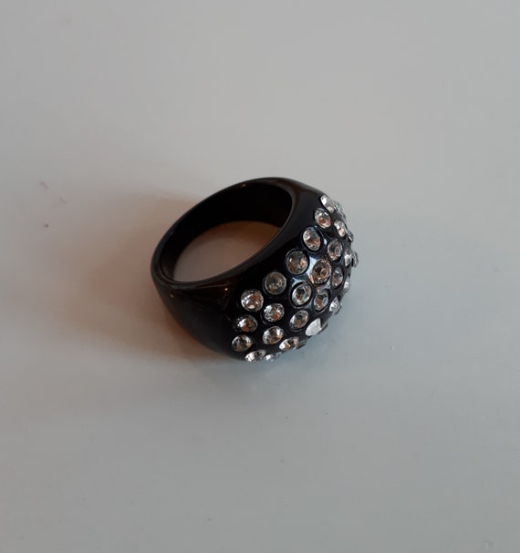 Bold statement black lucite plastic encrusted pav… - image 1