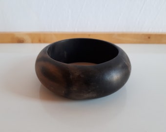 Statement massive vintage carved ebony wood domed Bangle Bracelet