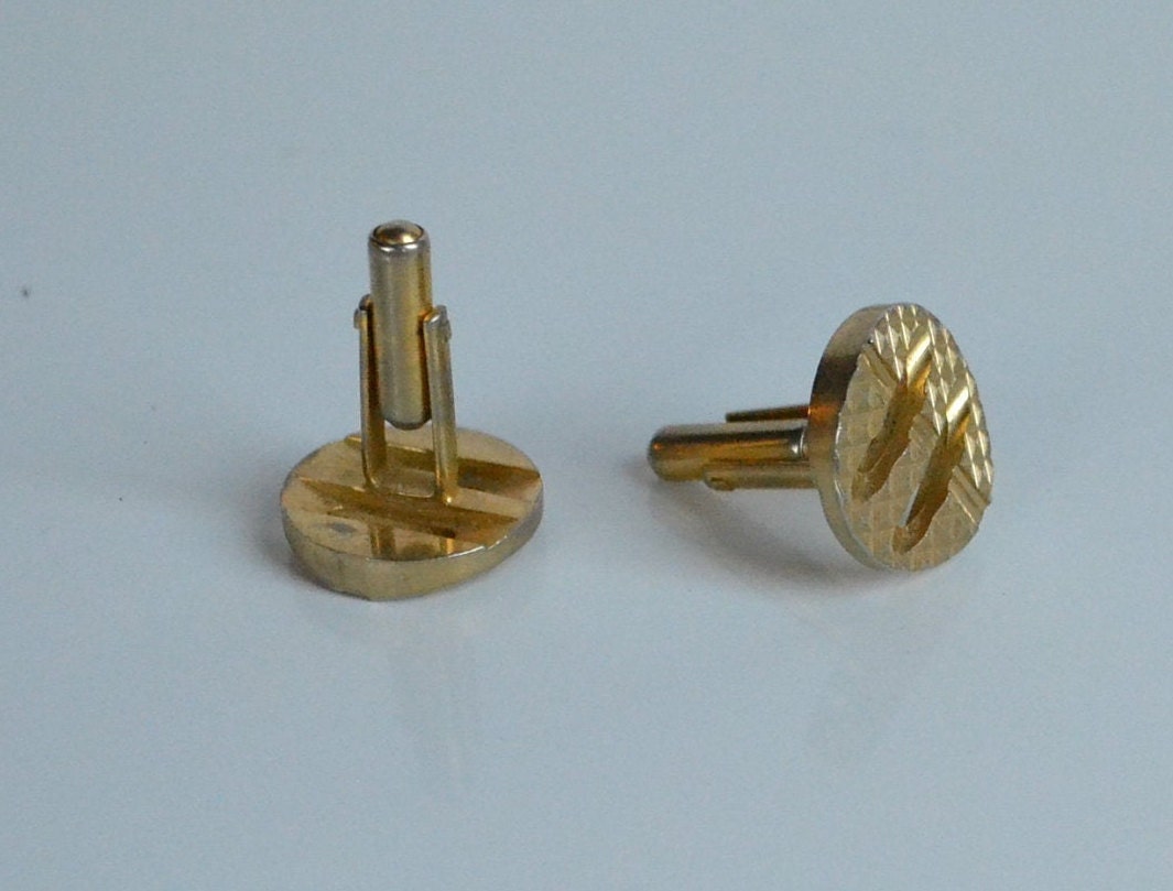 Boutons De Manchette Vintage Laiton Doré Effet Psychédélique - Marque CM Breveté