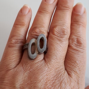 Unique Vintage massive signed LIDO sterling silver 925 double O initial or modernist ring size 7.5 - 8