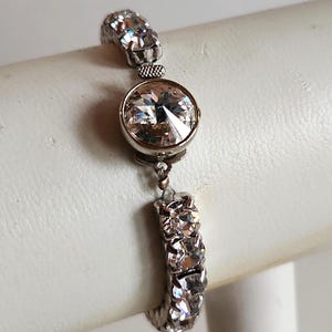 Vintage high end rhodium plate prong set brilliant clear paste rhinestone tennis link bracelet rivoli crystal clasp