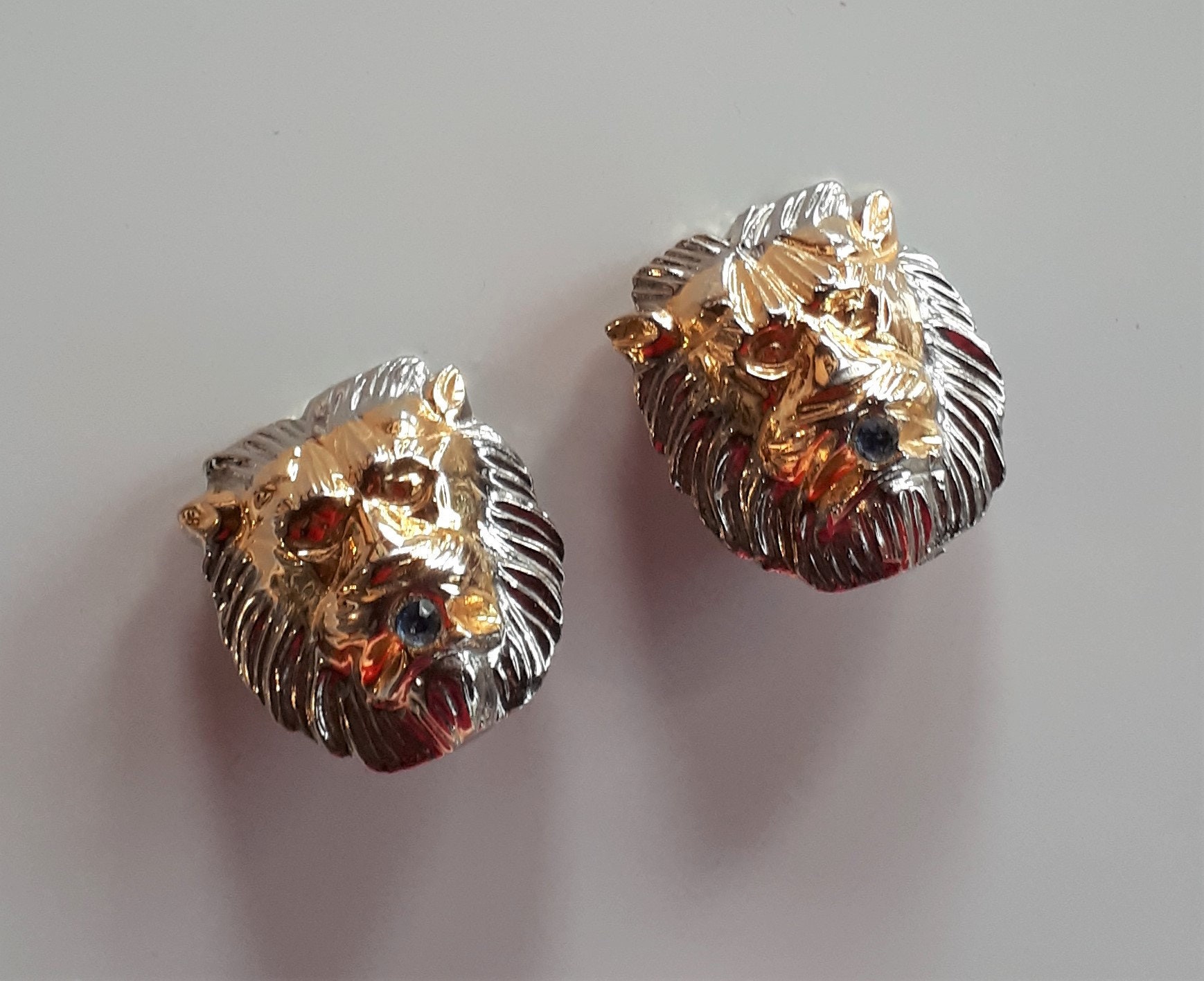 Boucles D'oreilles Clips Vintage Rossi Paris - Tête De Lion En Métal Doré