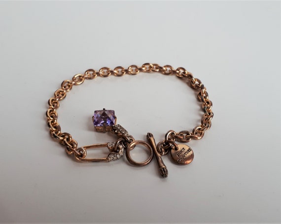 JUICY COUTURE Signed Gold Metal Chain Bracelet With Purple Crystal