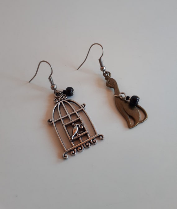 Funny brass and silver color metal dangle earring… - image 1