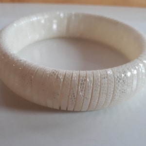 Vintage white micro mosaic Mother of pearl MOP shell bangle bracelet