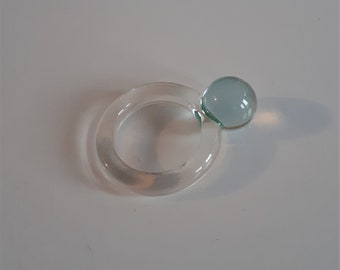 Clear transparent lucite plastic ring with light blue ball top