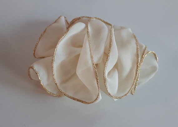Vintage Cream Ruffled Hair Barrette Vintage 80s Ruffle Fabric Barrette: Cream Green Blue Hair  main image 4