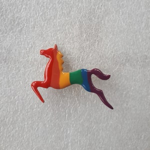 unisex Pride rainbow colors enamel galloping horse brooch pin