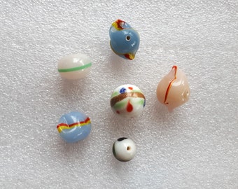 Lot 6 pcs Italian Venetian lampwork glass loose beads for crafting jewelry making