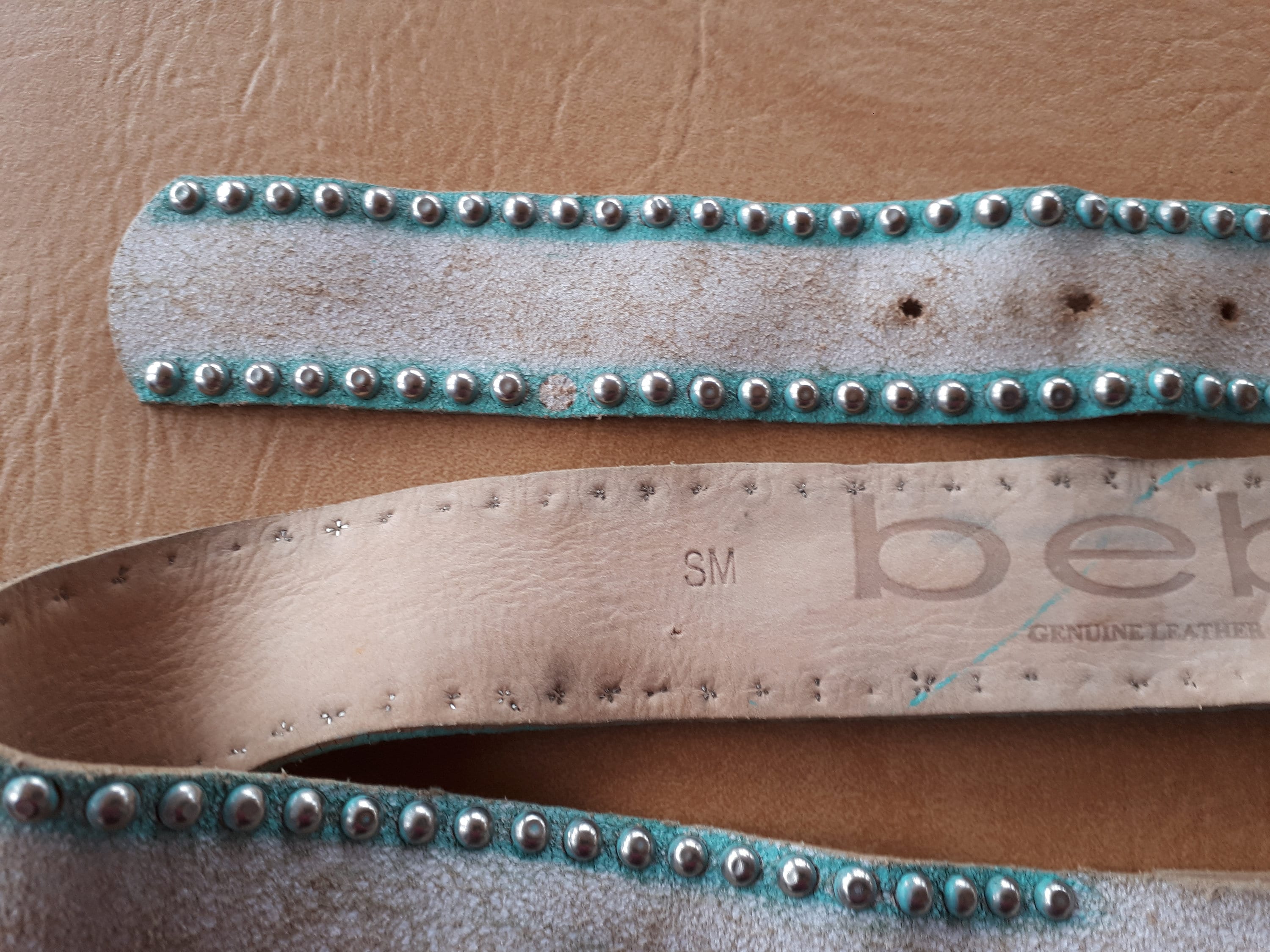 Vintage Signed BEBE Made in USA Unisex Beige Studded Leather 