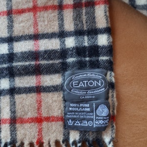 Vintage Eaton Wool Scarf, Made in Scotland Plaid Foulard