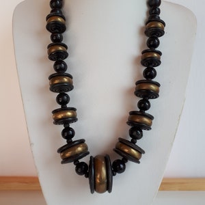 STATEMENT Vintage BOHO Tribal brown horn and brass graduated beaded necklace