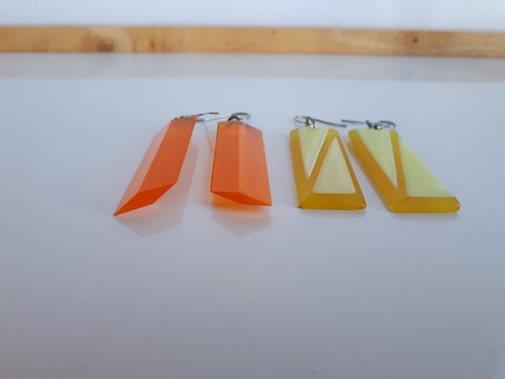 STATEMENT Retro Vintage Lot 2 pair hand cut dangl… - image 5