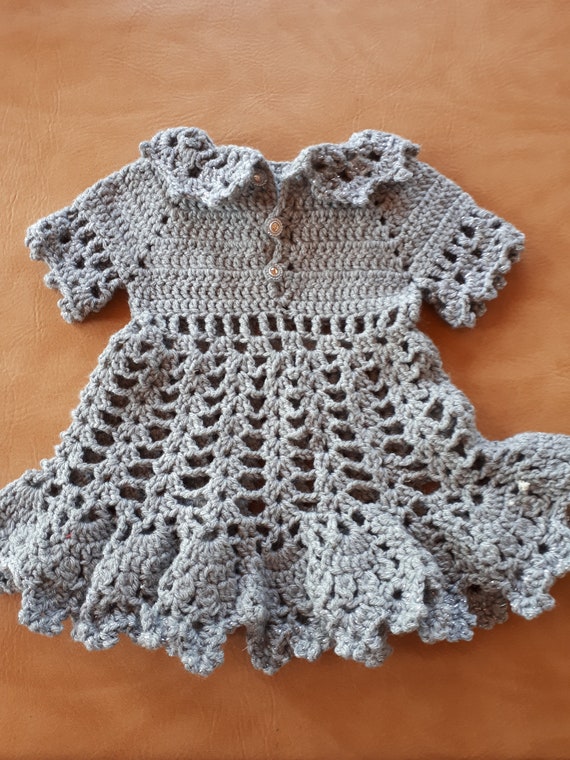 baby girl or doll gray crocheted lace dress