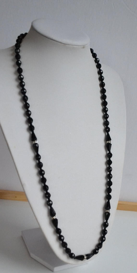 ART DECO French black jet glass beaded necklace fl