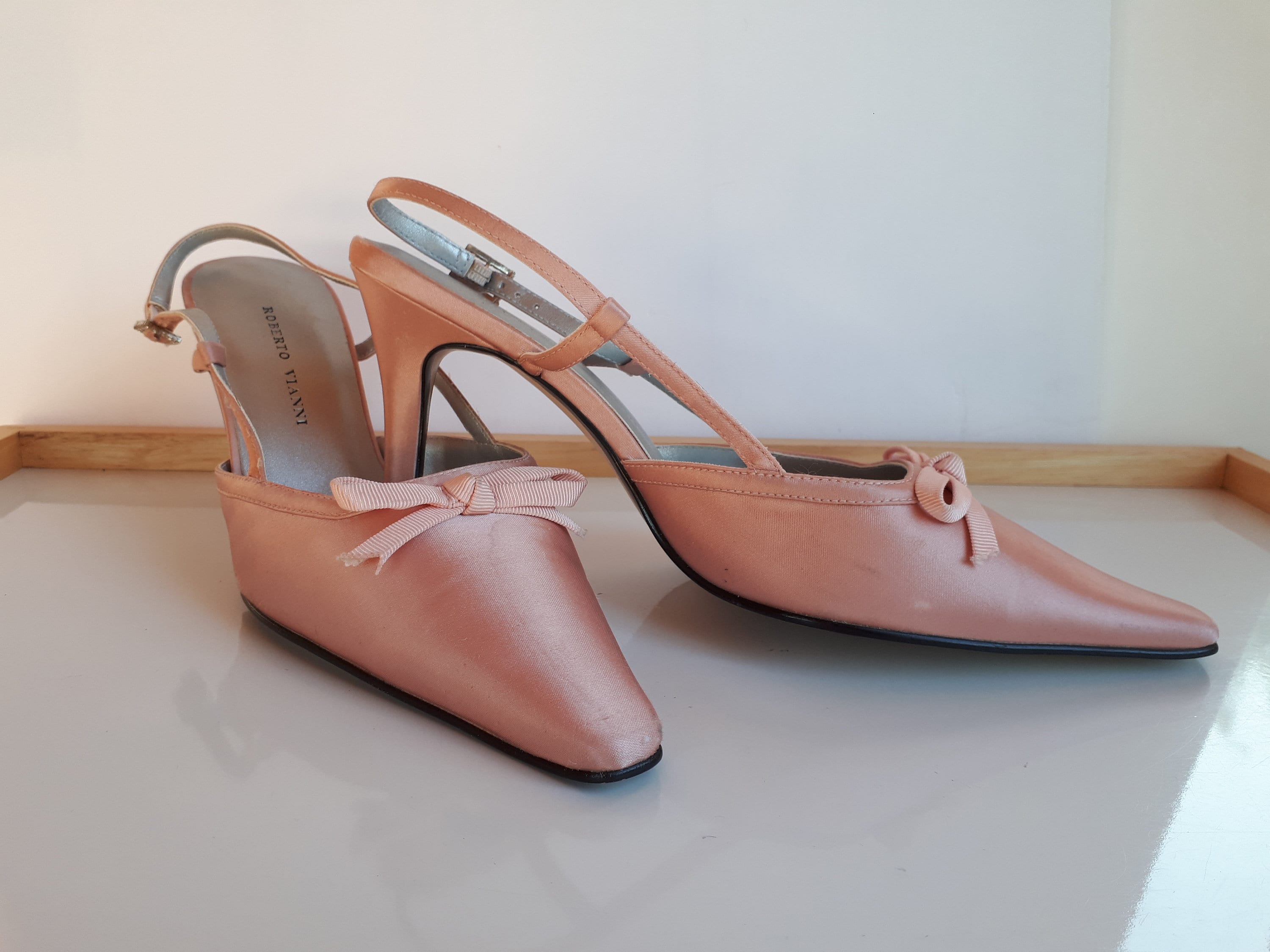 ROBERTO VIANNI pink satin women slingback shoes with front bow | Etsy