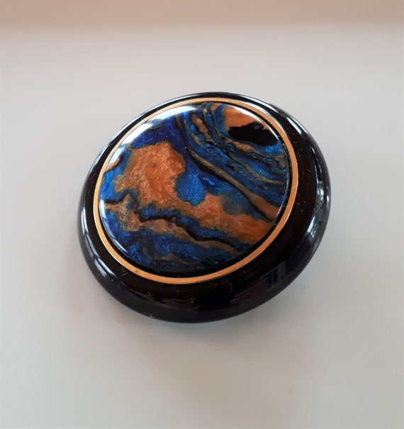 large Vintage marbled iridescent blue and orange … - image 2