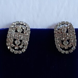 Big brilliant Vintage prong set pave rhinestones open work curved oval stud earrings, bridal wedding jewelry,