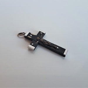 Antique silver metal brass ebony wood 4 nails Cross Crucifix Pendant unisex