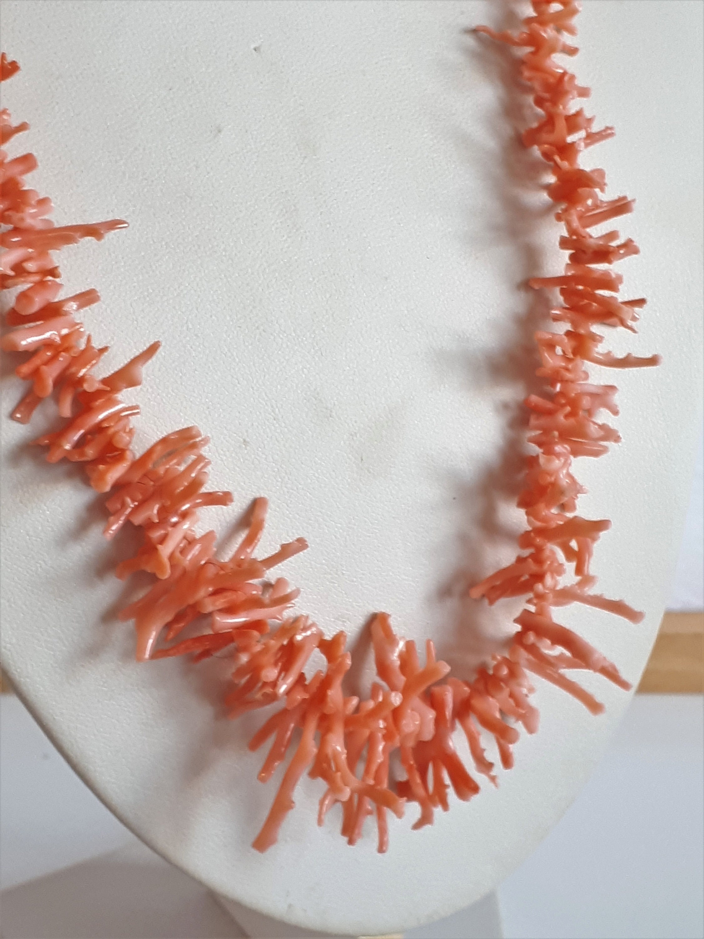 Long Vintage LUCORAL Signed Japanese Pink Salmon Angel Skin Coral