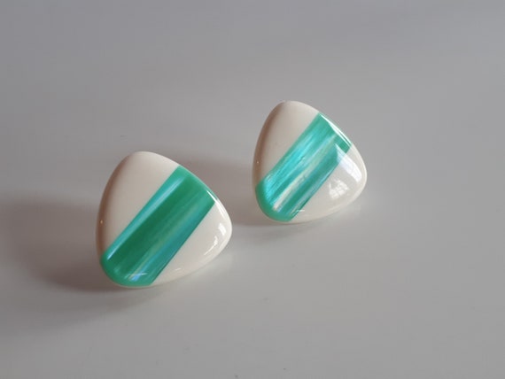Vintage white lucite green blue iridescent inlay … - image 3