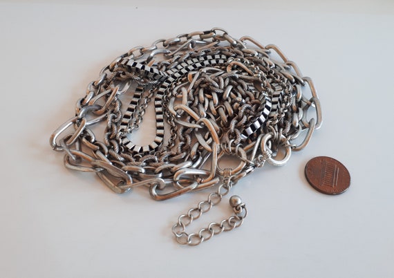 Chunky statement silver colored metal multi chain… - image 4