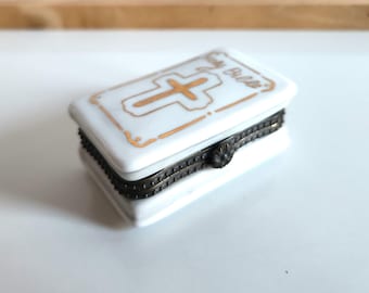 アンティークフランス製ダークブルーガラスロザリオ：子供の初聖体拝領