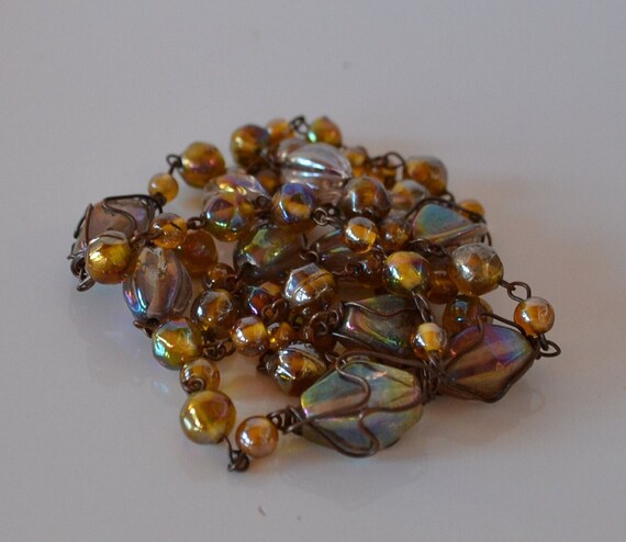 Vintage peacock topaz glass hand wired beaded nec… - image 5