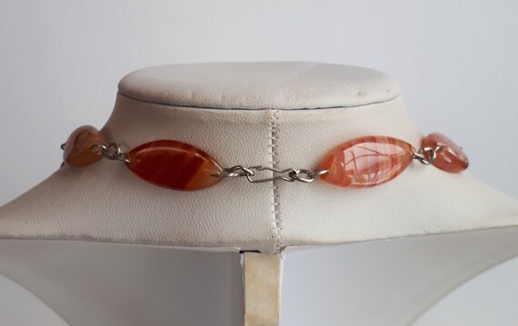 Vintage red banded agate carnelian beaded necklac… - image 3