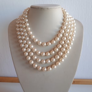Very long 72 inches Vintage white faux pearl beaded flapper necklace big beads