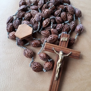 RARE Enormous Antique one decade 54 bead pits and hand carved wood Wall or Priest or Monk habit Rosary