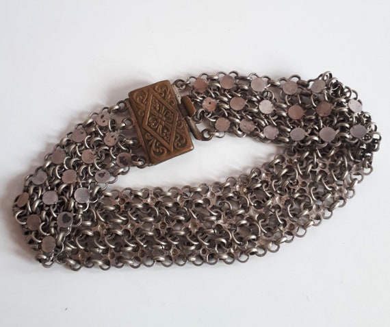 Antique Victorian signed silver mesh bracelet bra… - image 3