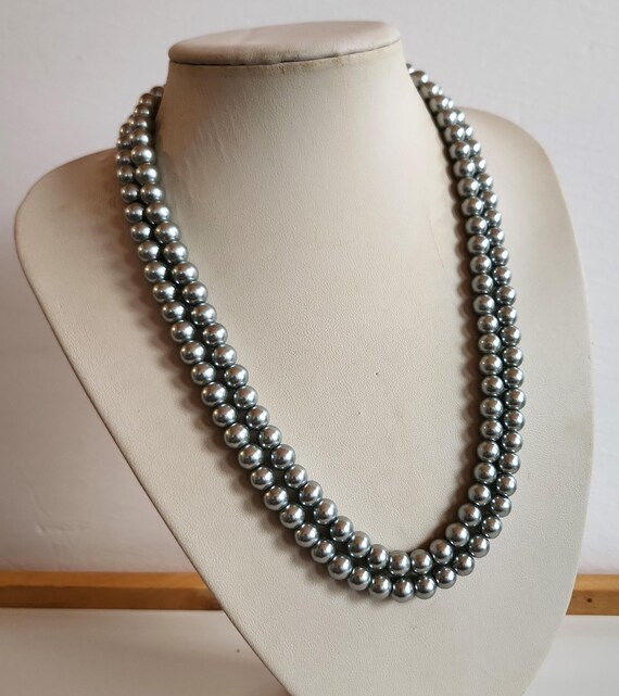 【HYERES LOR】22FW★ Essence Silver Pearl Bead Necklace Superb Vintage BR Signed High End Lustrous Silver Gray Glass
