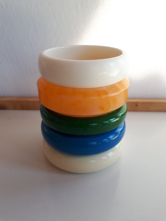 Vintage Chunky Plastic Resin Bangle Bracelets Orange Green