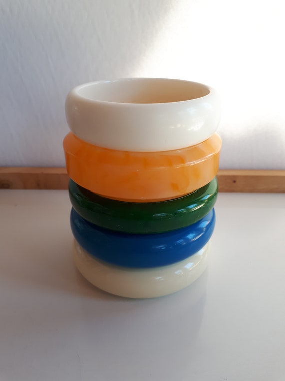 lot 5 pcs chunky plastic resin stack bangle brace… - image 2