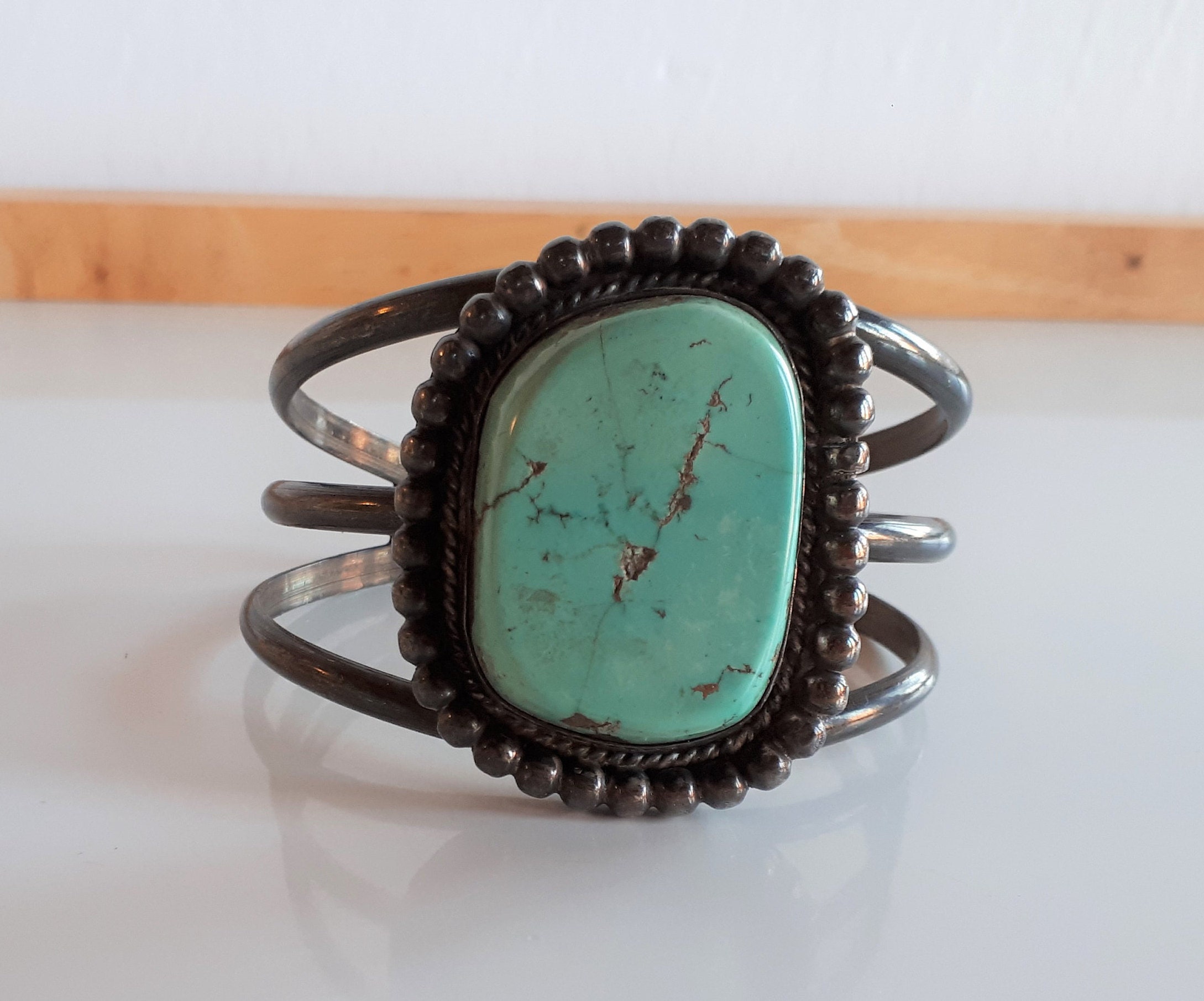 Buy Vintage Navajo Indian Silver and Turquoise Cuff Bracelet Huge