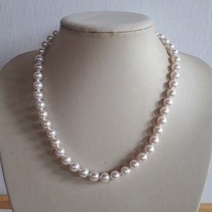 Klassische einfache Vintage weiße faux Perle geknotete Perlen Chokerhalskette, Brauthochzeitsschmuck,