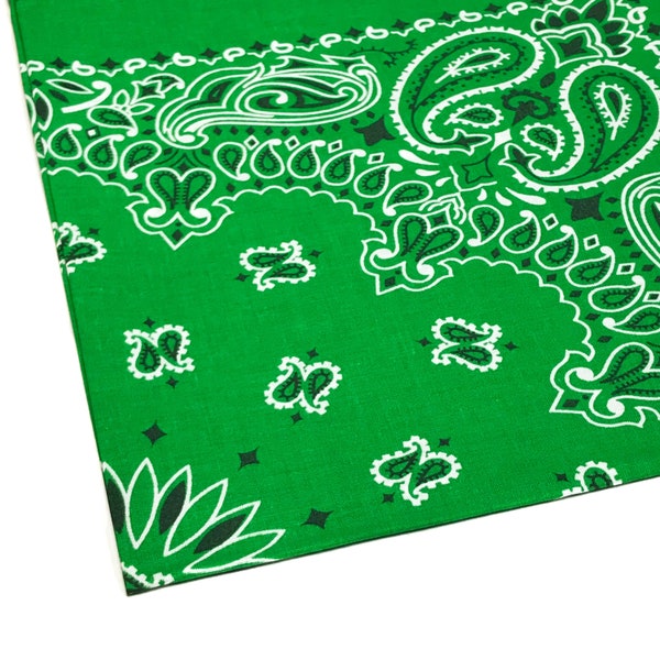 22" Kelly Green Bandana, Hav-a-Hank Bandanna, Paisley Hankie Zakdoek, Dubbele Zijde Print 22" x 22", Made in USA, Schepen uit usa