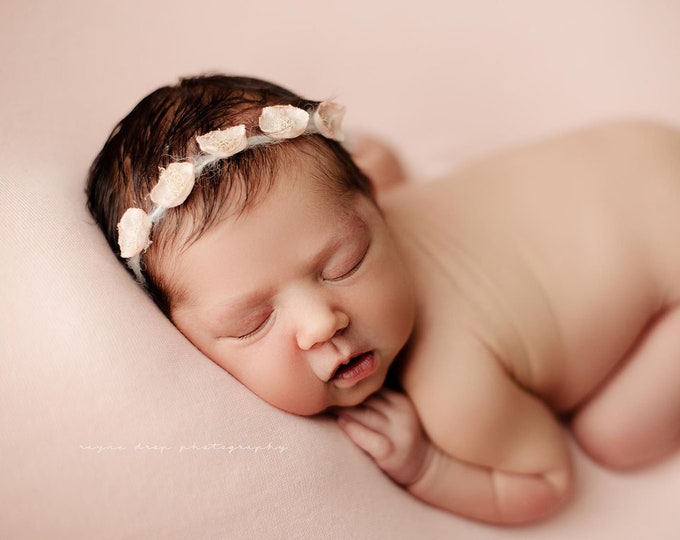 newborn photography prop RTS Sage green and tan trim headband ~ newborn size baby headband.