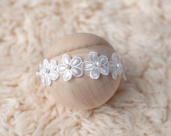 White Flower Pearl Headband For Newborn Photography Photo Prop