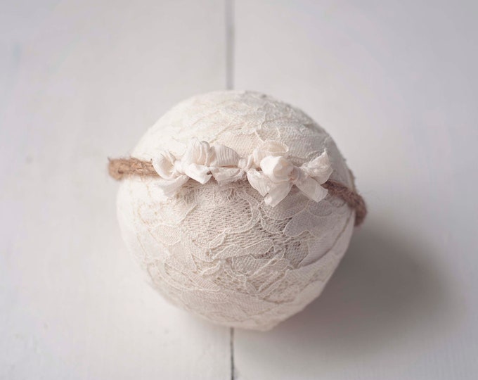 Ivory Silk Bow Tieback Headband For Newborn and Sitter Photography Photo Prop