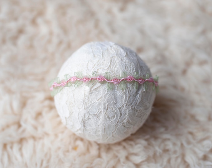 Dainty Pink and Green Headband For Newborn Photography Photo Prop