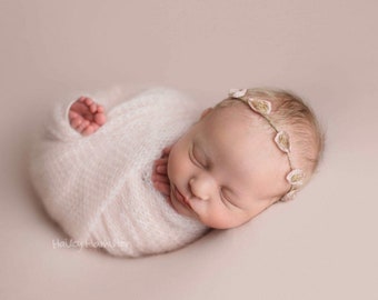 Pink Rustic Newborn Tieback/ Newborn Headband/ Newborn Photo Prop/ Photo Props/ Newborn Headbands/ Newborn Flower Crown/ Newborn Halo/ RTS