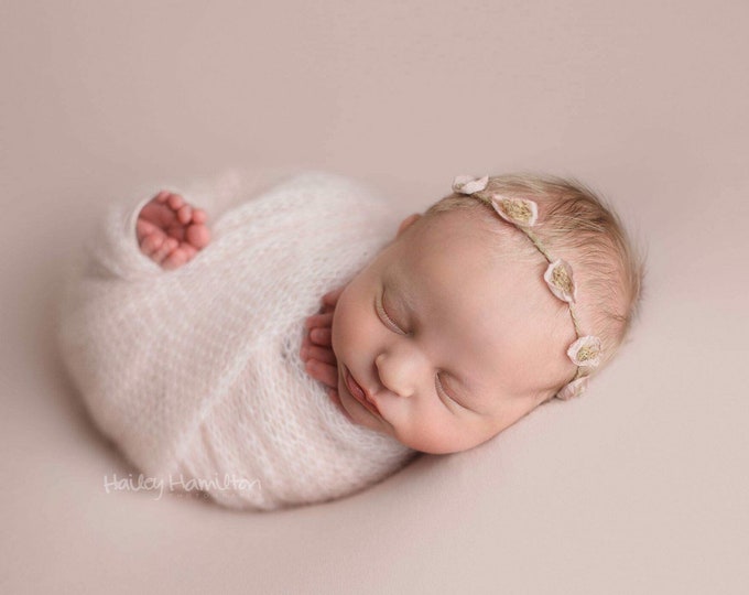 Pink Rustic Newborn Tieback/ Newborn Headband/ Newborn Photo Prop/ Photo Props/ Newborn Headbands/ Newborn Flower Crown/ Newborn Halo/ RTS